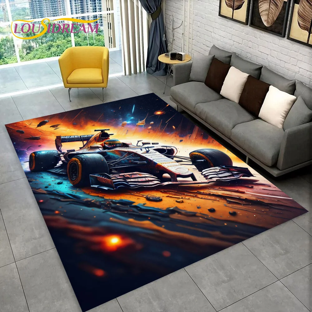 Racing Vehicle Car Racer Cartoon Carpet Rug for Home Living Room Bedroom Sofa Doormat Decor,kid Play Area Rug Non-slip Floor Mat