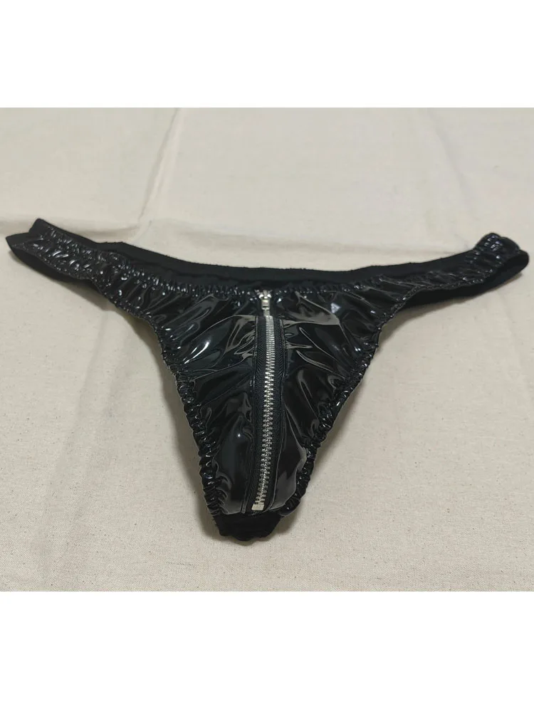 

S-5XL Wet Look PVC Jockstrap Zipper Shiny PU Leather Tanga Bikini Mens Thongs G Strings Briefs Underwear Lingerie Calzoncillos