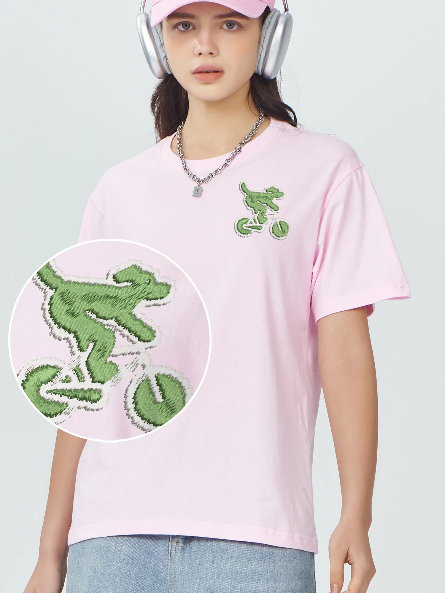 Dog By Bike Embroidered Tshirts Funny Camiseta Men Cotton Comfortable Unisex Casual Style Embroidery Tees Best Gift