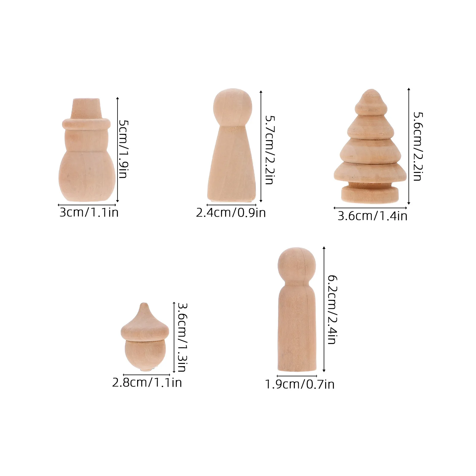 30Pcs Christmas Wooden Peg People Natural Unfinished Snowman Pine Cone Tree Shapes Blank Figures DIY Holiday Crafts Decoration