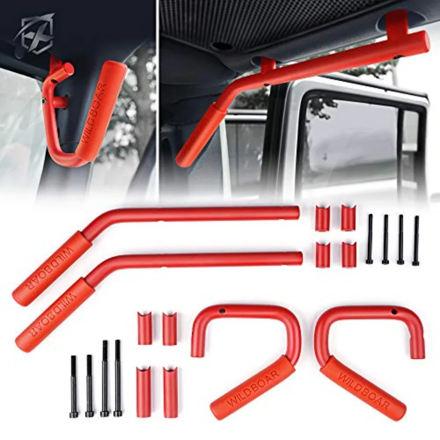 

4-Piece Aluminum Grab Handles and Bars Kit for 2007-2018 Jeep Wrangler JK JKU Interior Accessory - Heavy-Duty Wrangler Grabs Ha