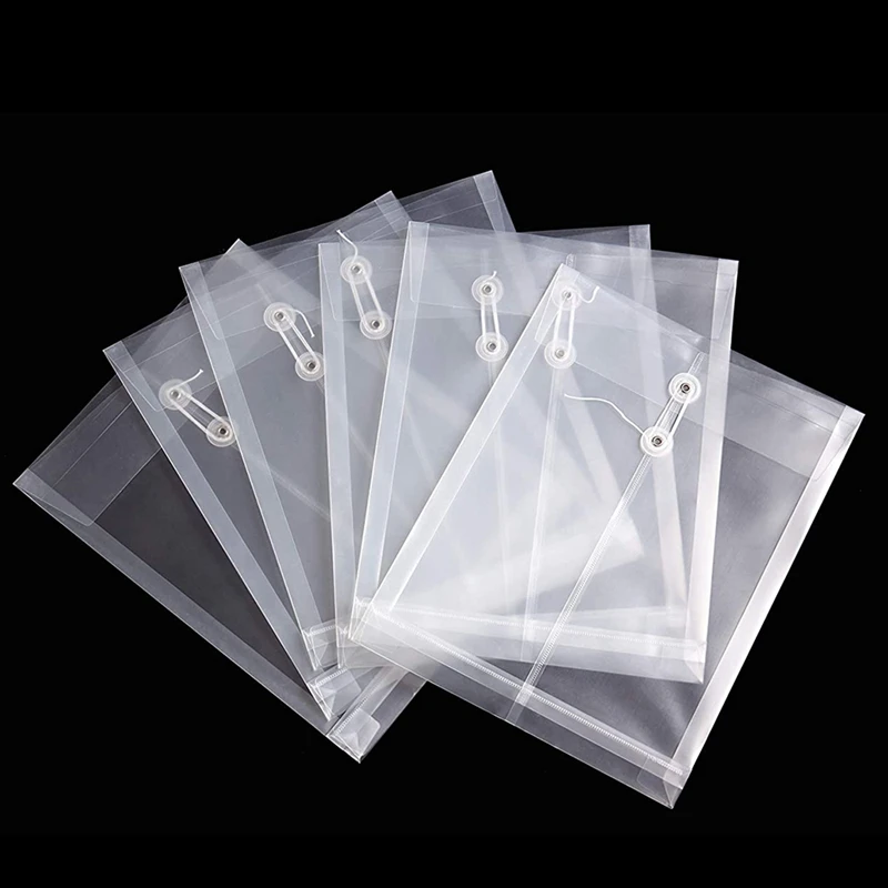 12 Pack Clear Plastic Envelopes Poly Envelopes Expandable Files Document Folders With Button & String Tie Closure A4