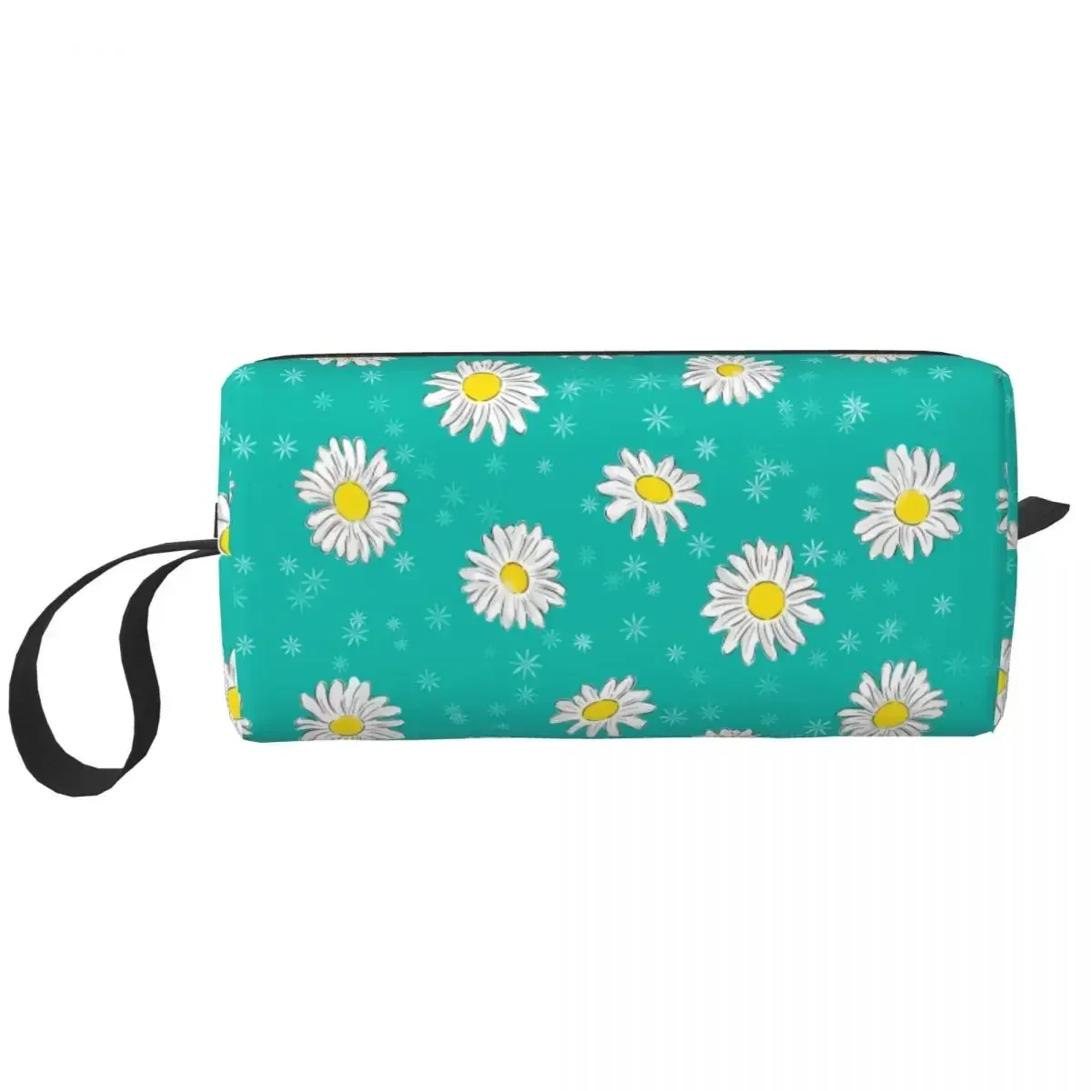 Cute Daisy Flower Travel Toiletry Bag for Women Floral Pattern Cosmetic Makeup Organizer Beauty Storage Dopp Kit