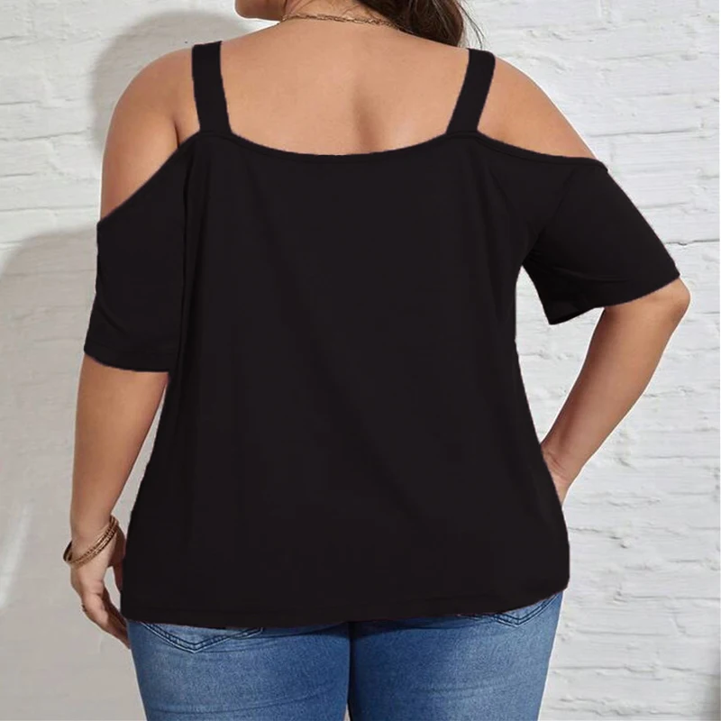 Plus size one piece solid color off shoulder plus size women' s T shirt short sleeve suitable for home leisure comfortable an