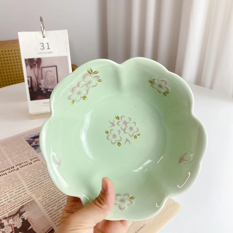 Japanese Style Ceramic Bowl 7 Inch Floral Shape Homehold Tableware Lunch Rice Soup Vegetable Salad Bowls Kitchen Supplies