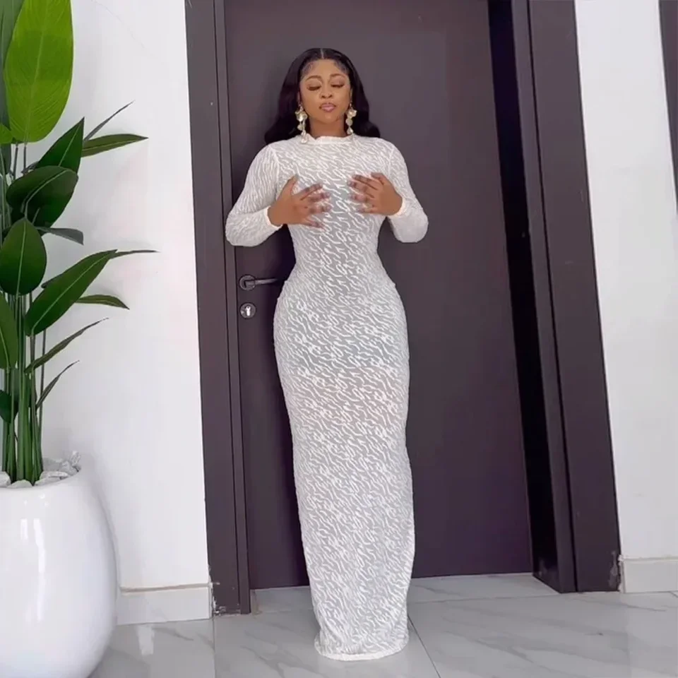 autumn new round neck long sleeve flocking slim-fit n dress woman