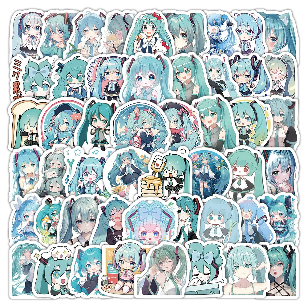 100PCS Kawaii Hatsune Miku Stickers Cartoon Cute Anime Decals Phone Laptop Stationery Waterproof Sticker Pack for Kids Girls