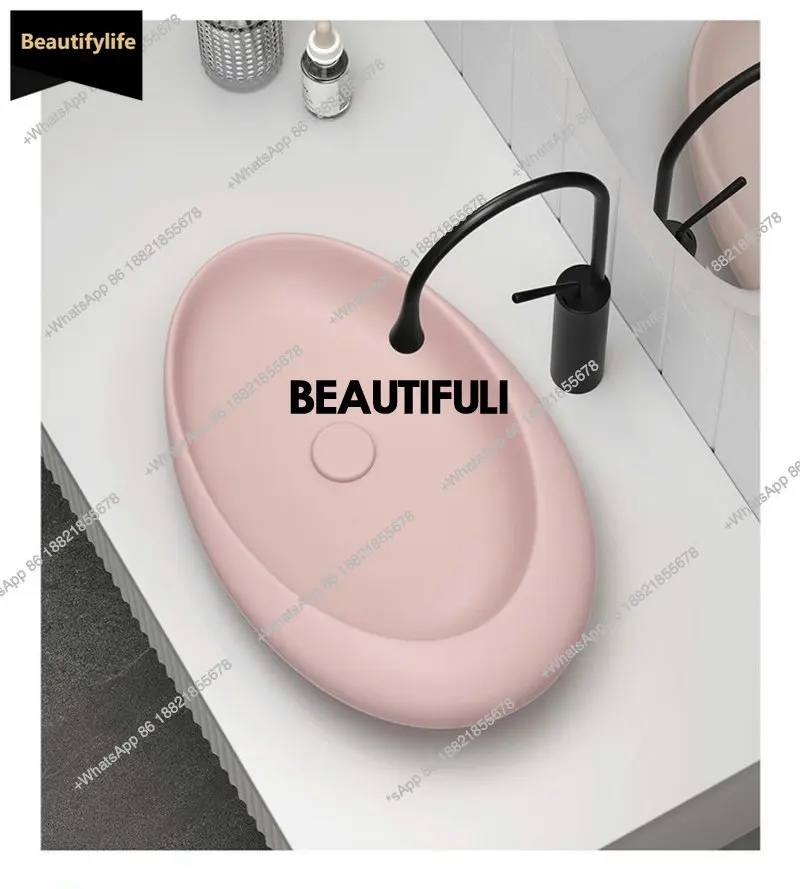 B567 Creative and personalized design cherry blossom pink countertop basin, sweet and warm style ceramic countertop basin