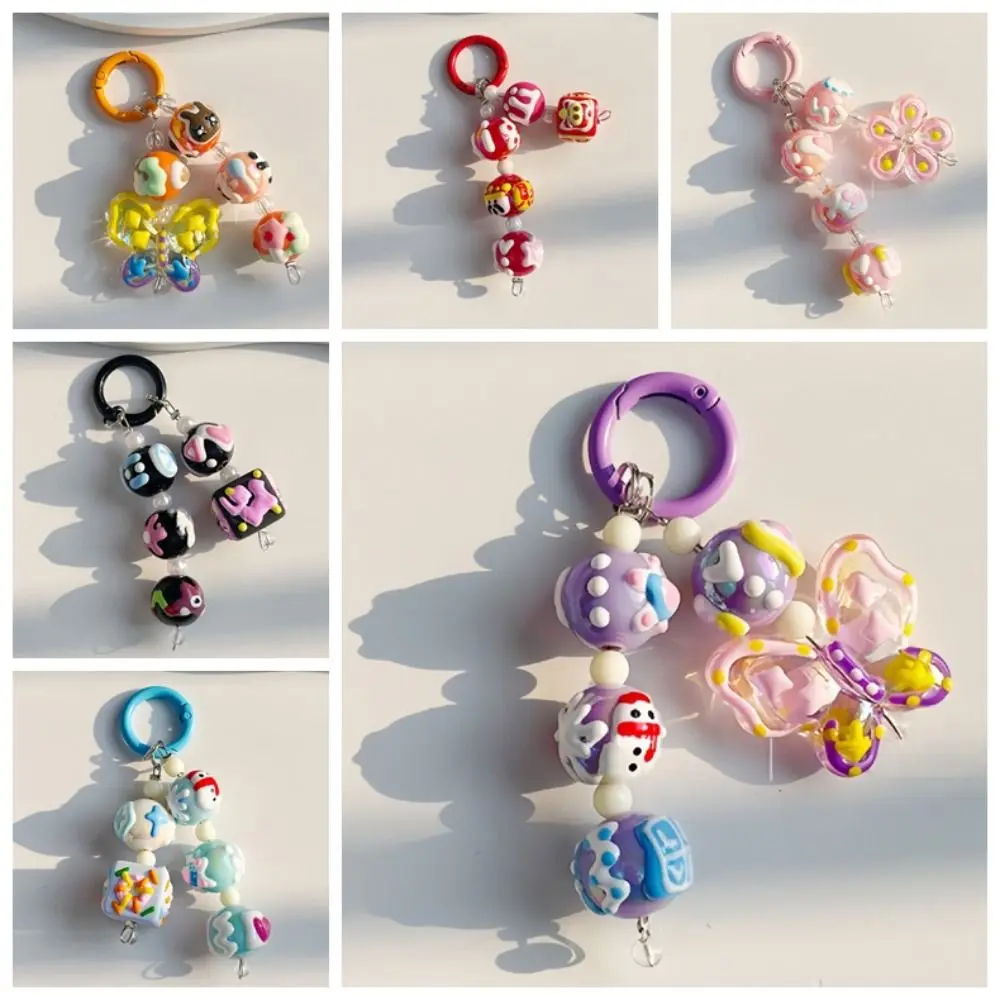 Cute Keychain Trendy Candy Color Bead Lanyards Phone Case Hanging Cord Decoration Car Bag Backpack Beaded Pendant