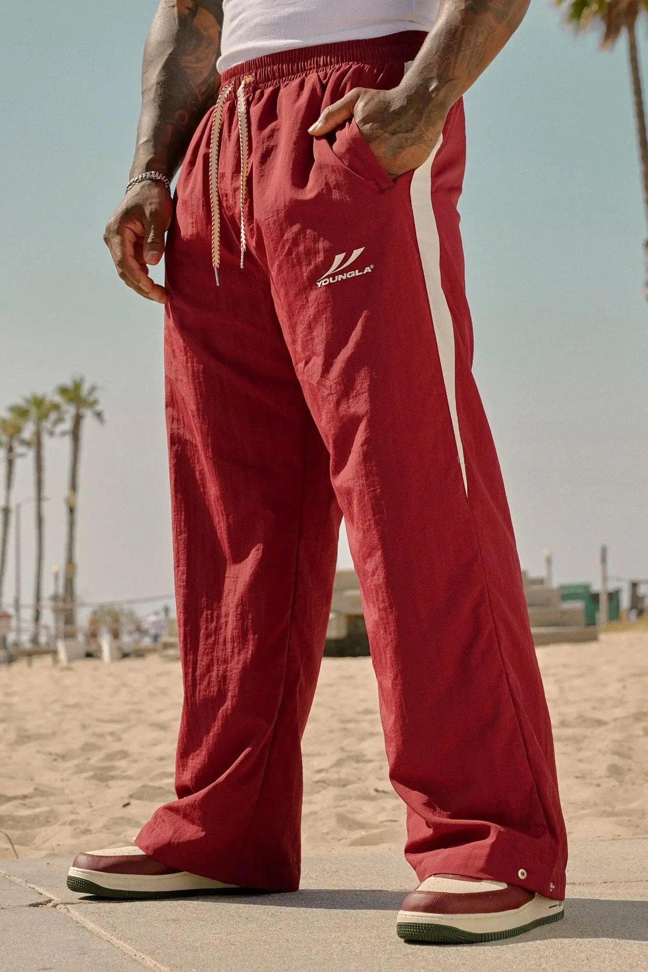 YOUNG LA American style new jogging and fitness men's sports pants, loose and casual wide leg trendy patchwork pants