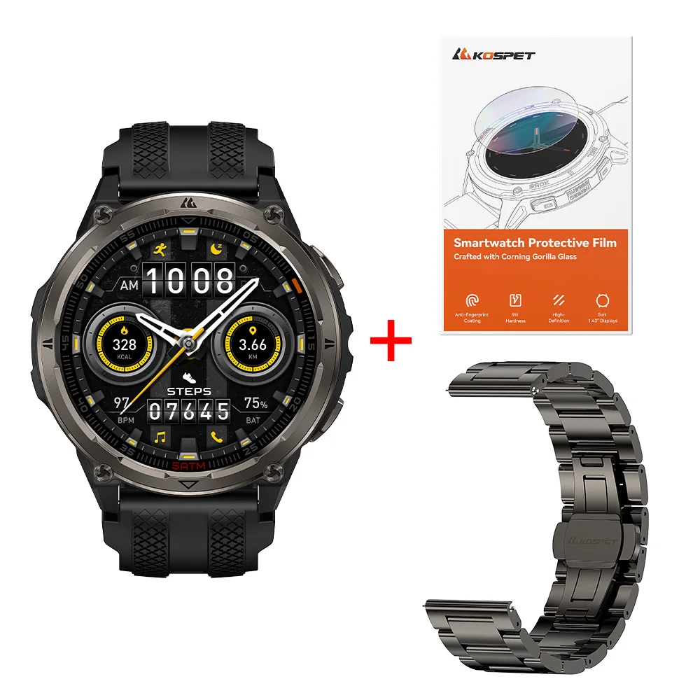KOSPET ORB 2 GPS Smartwatch voor heren AMOLED Robuust horloge van militaire kwaliteit Dual Band GPS 5ATM IP69 Waterdichte zaklamp Sport