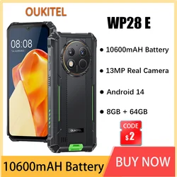 Oukitel-Téléphone portable robuste WP28 E, écran HD + 6.52 pouces, smartphone 10600mAh, IP68, IP69K et caméra arrière MIL-STD-810H, téléphone 13MP