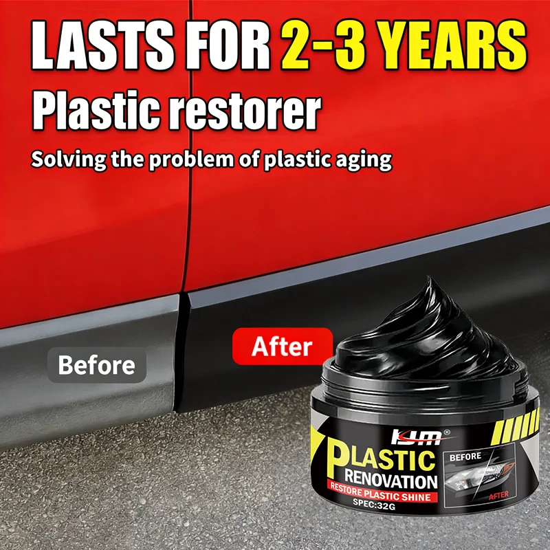 KJM Plastic Restorer 32G Long-Lasting Car Exterior Interior Trim Restoration Kit for Faded Aged Plastic Parts and Trim Repair