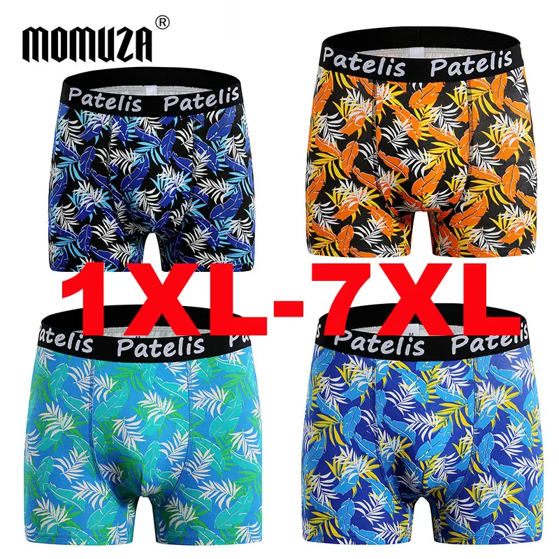 

Мужские боксеры больших размеров 0XL-7XL, нижнее белье из хлопка с цветочным принтом листьев, удобные дышащие боксеры, мужская одежда большого размера, 90-210 кг