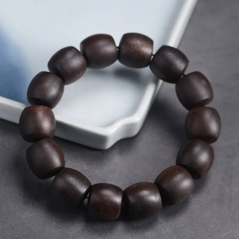 Dalagan Black Agarwood Barrel Bead Bracelet Unisex Prayer Beads with Sweet Aroma Gifts