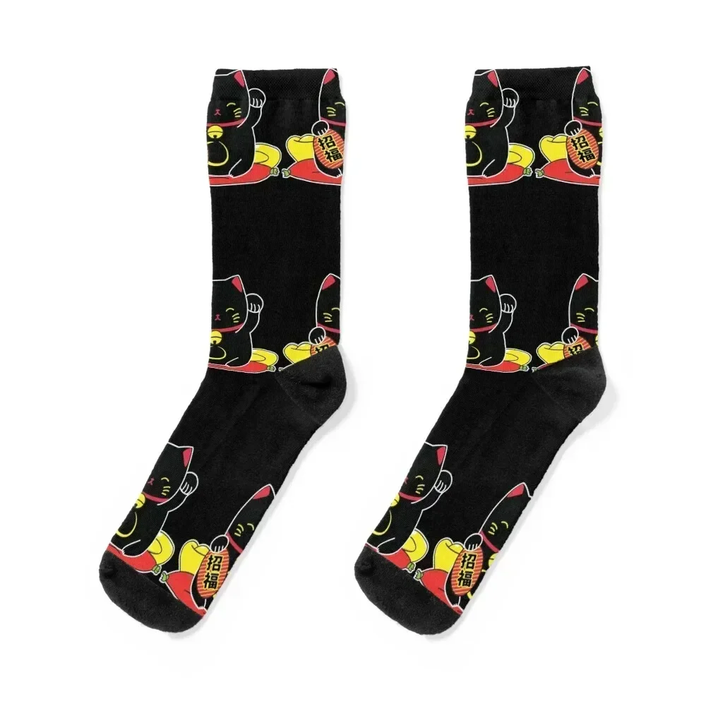 

Kawaii Black Maneki Neko Socks kids floral sheer cartoon Socks Female Men's