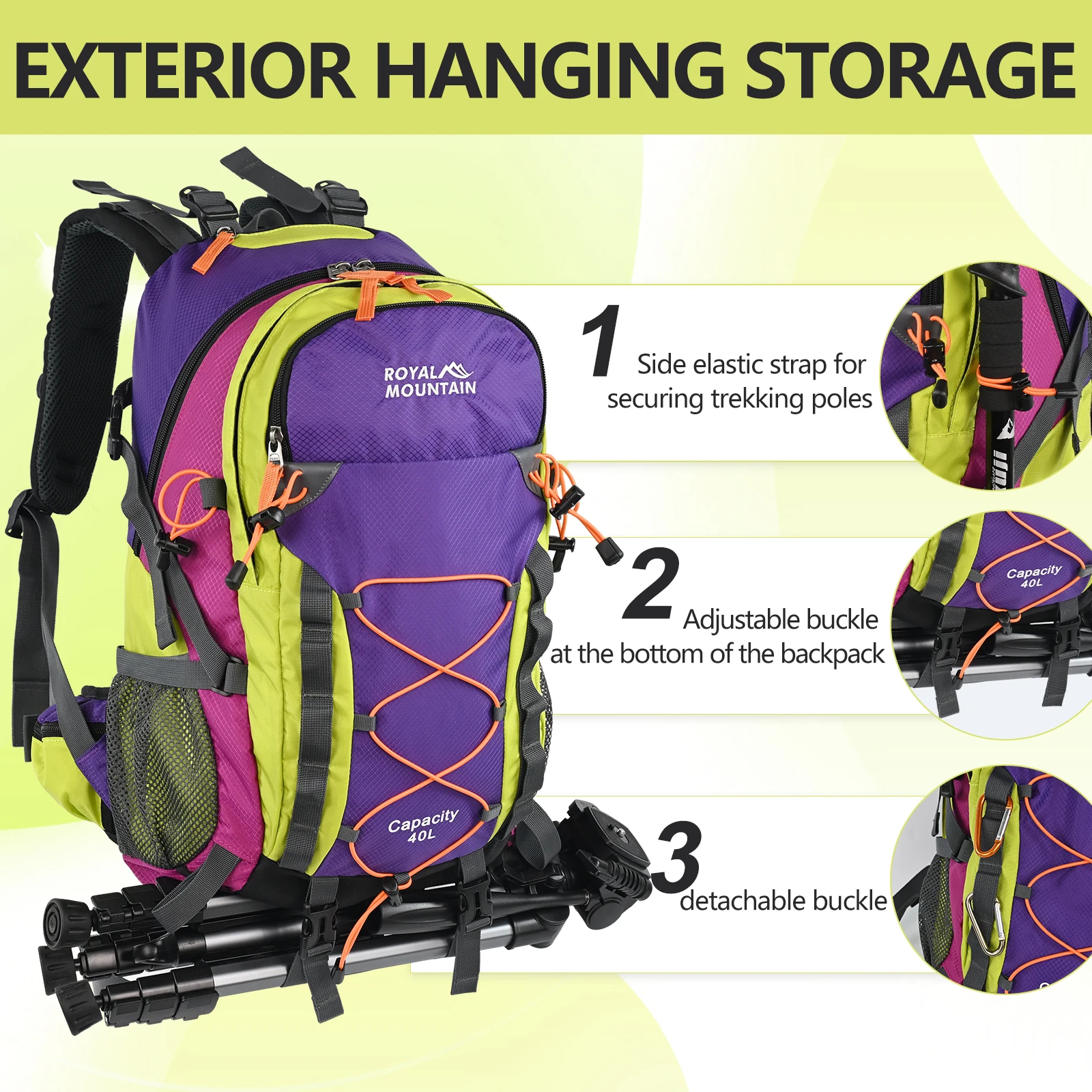 30L Wander- und Outdoor-Rucksack mit Regenschutz, wasserabweisendem Stoff, mehreren Fächern, geeignet für alle Geschlechter und jede Umgebung – Detail 6