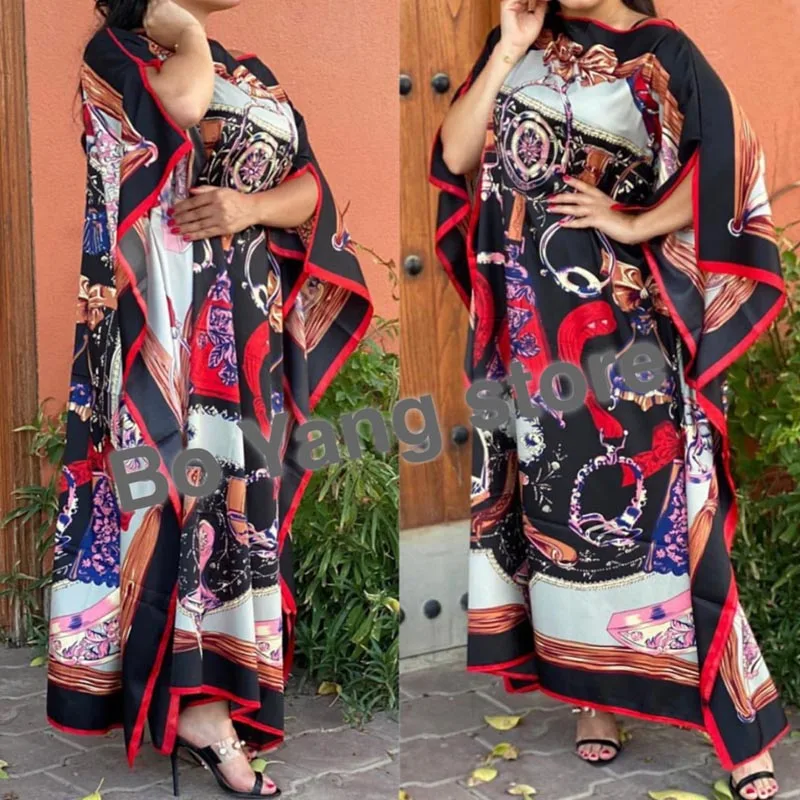 

Africa Fashion Blogger Recommend Popular printed Silk Kaftan Maxi dresses Loose Summer Beach Bohemian kaftan long dress for lady