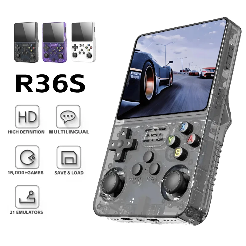 Aroks R36S Console de jeu vidéo rétro écran IPS 3.5 pouces système Linux R36 Console de jeu Mobile de poche Ultra Portable 64GB de jeu
