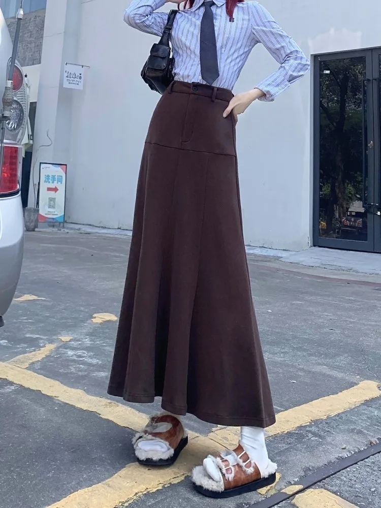 GUUZYUVIZ French High Waisted Long Pleated Skirt For Women