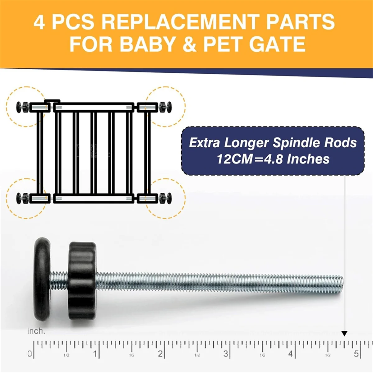 A002 4Pcs Universal Baby Gate Threaded Spindle Rod, M8 Replacement Bolt Part for Baby & Pet Pressure Mounted Safety Gates B - view 3
