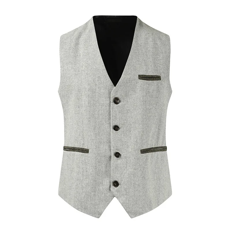 2024 New Foreign Trade Men's Single breasted Suit Vest Fashion V-neck Splicing Casual Vest Men