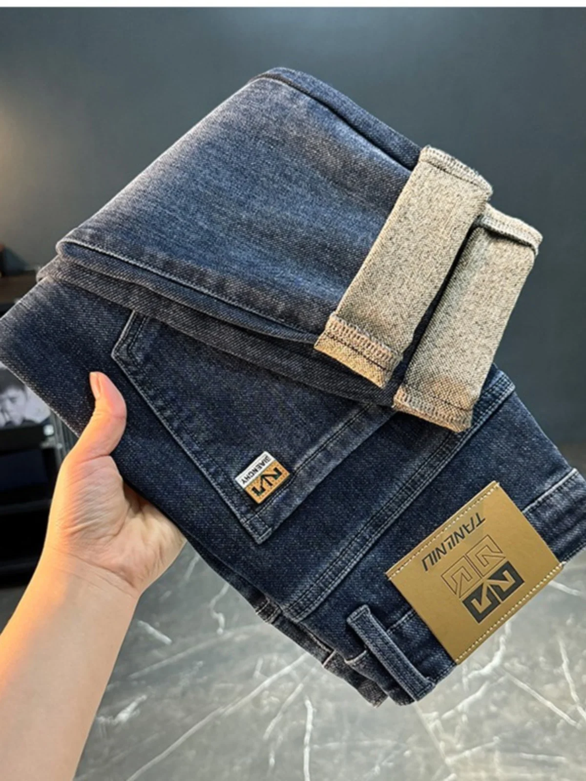 

Облегающие прямые джинсы с вышивкой Ele для мужчин, высокоэластичные длинные брюки, модные универсальные осенние новые брюки