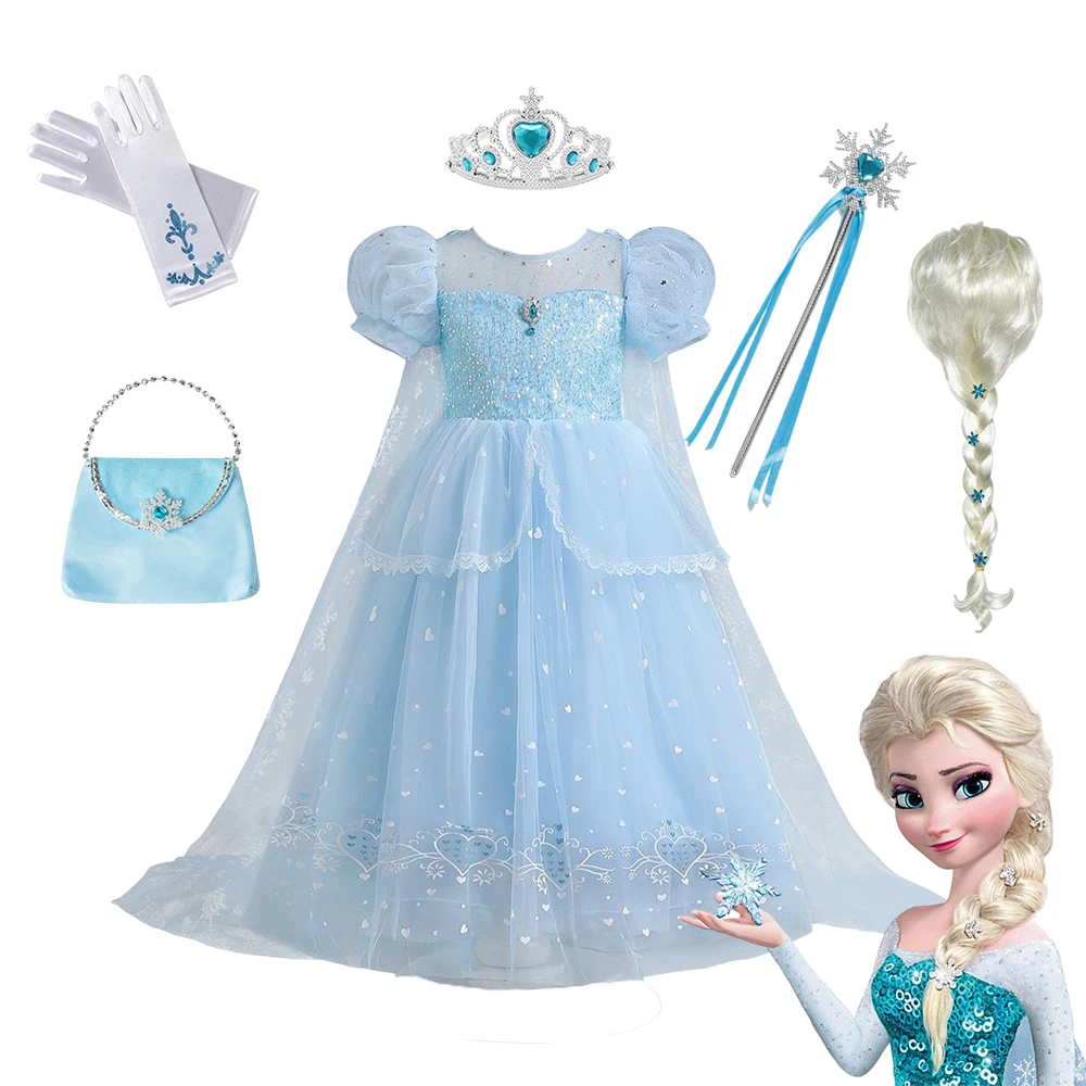 

Newest Disney Frozen 2 Costume for Girls Princess Elsa Dress Blue Ball Gown Birthday Kids Snow Queen Cosplay Carnival Clothing