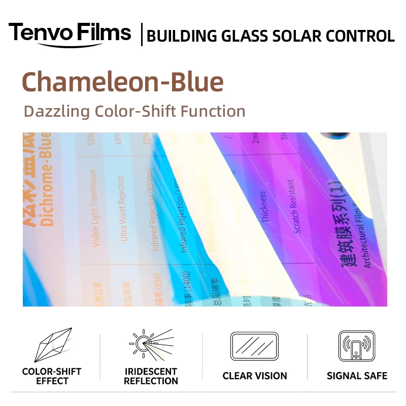 Chameleon Blue Window Tint Roll PET Material One Way Privacy Heat Rejection Anti Glare Solar Control For Household Automotive Wi