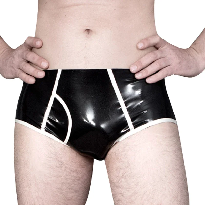 Party Latex Briefs With Stripes Holes Rubber Panties Shorts Boyshorts Underpants Underwear Pants