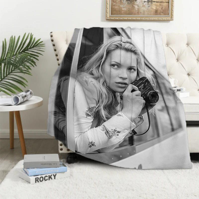 Vintage Sexy Supermodel Kate Moss Knitted Blanket Fluffy Sofa Blankets & Throws King Lid Microfiber Bedding Knee Bed Decorative