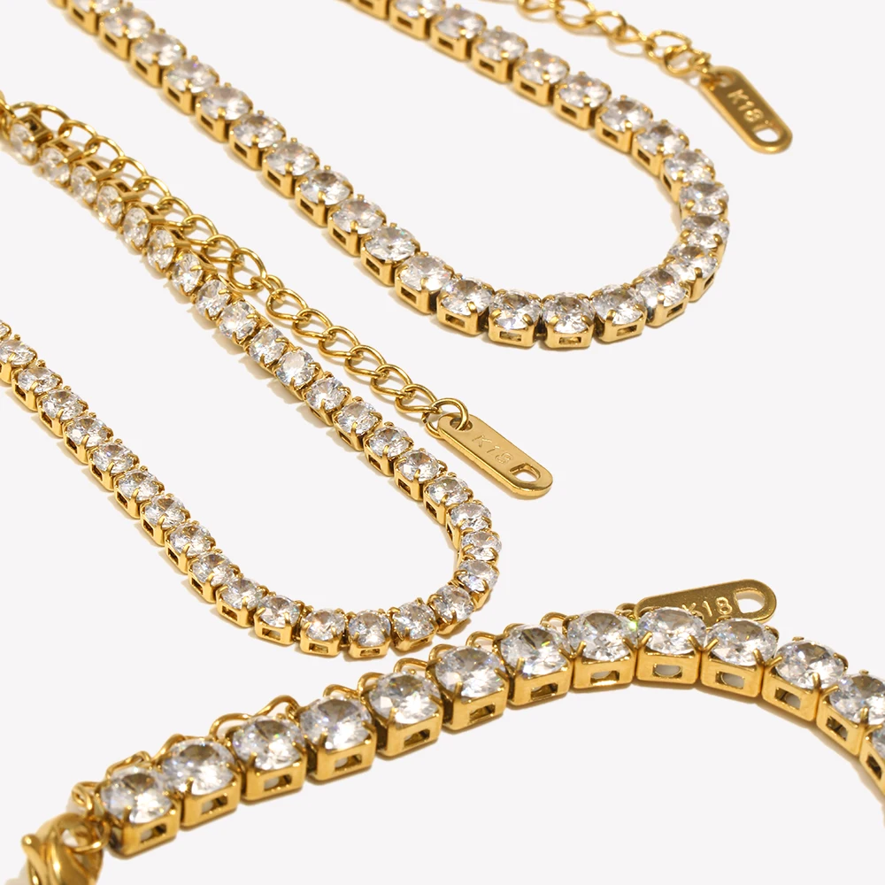 E.B.belle Zircon Chain Bracelet Waterproof Tarnish Free 316L Stainless Steel Women\'s Hand Bracelets 18K Gold Plated Jewelry