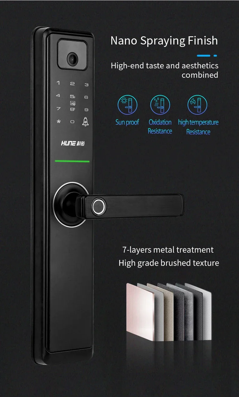 005 HUNE Smart Multiple Unlocking WiFi Lock Durable Luxury Touch Keypad Electronic Door Lock Fingerprint Door Handle Lock