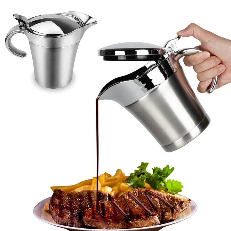 

Gravy Boat 304 Stainless Steel Steak Sauce Pot Double Walled Insulated 500/750ml Seasoning Tube Sauce Gravy Pot Kitchen Tools