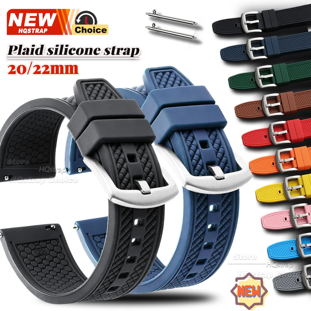 New 22mm 20mm Waterproof Silicone for Omega Plaid Pattern Rubber Bracelet for Samsung for Huawei Watch Band Women Men Wristband