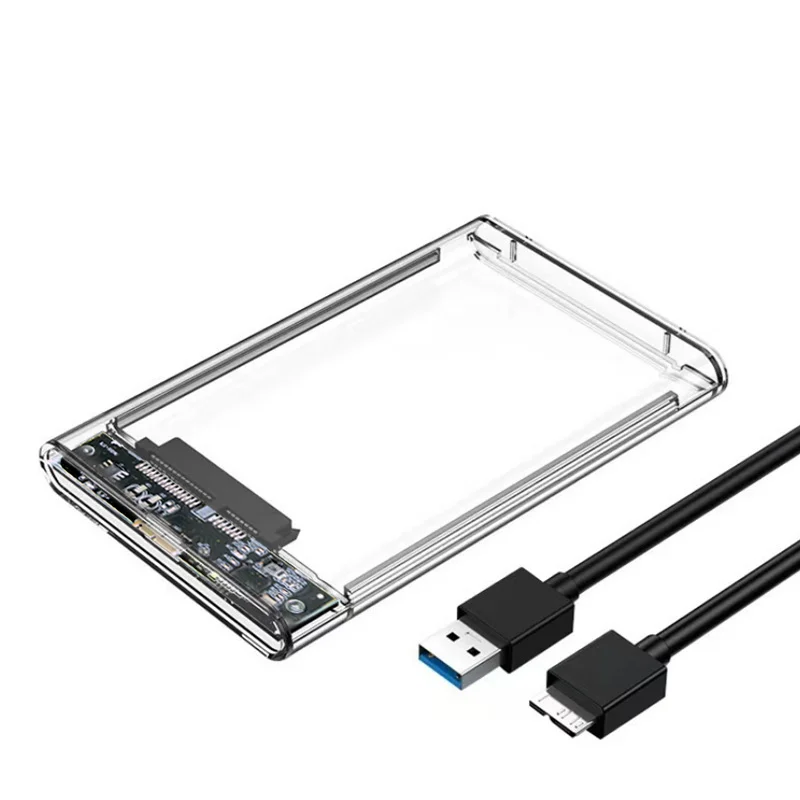 Case per SSD SATA da 2,5 pollici, custodia USB 3.0 per HDD, design trasparente, velocità di trasferimento elevata, custodia esterna mobile.