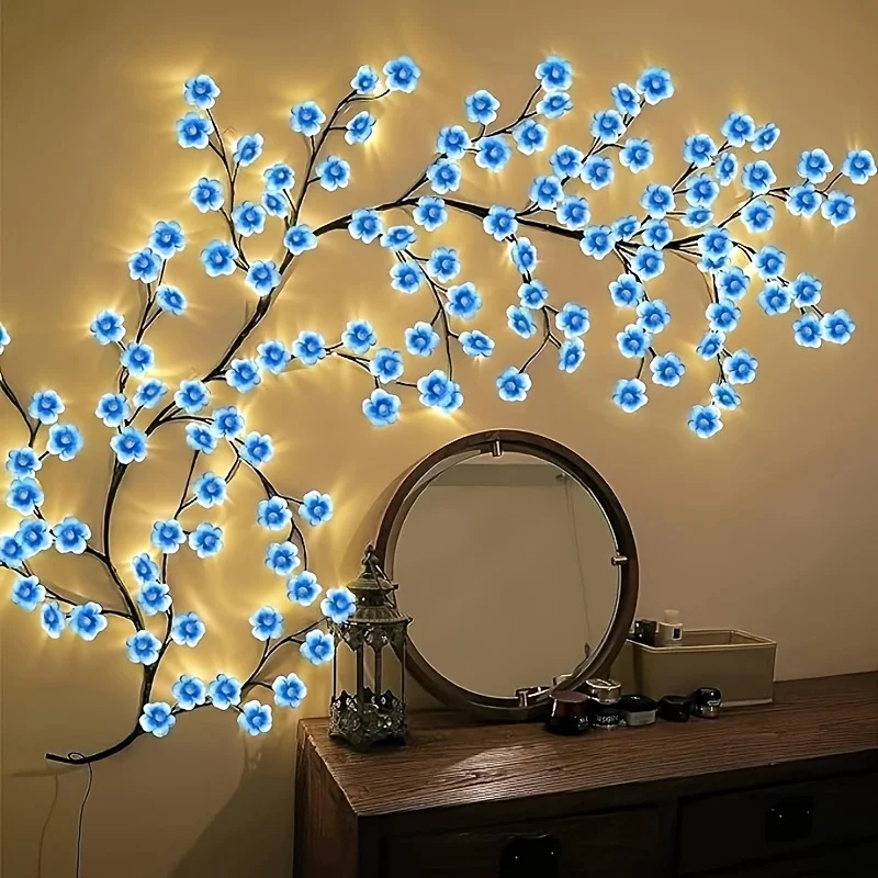 96 Led USB Cherry Blossom Light String Artificial Flower Tree Branch Rattan Lights 8 Modes For Party Home Christmas Decoration
