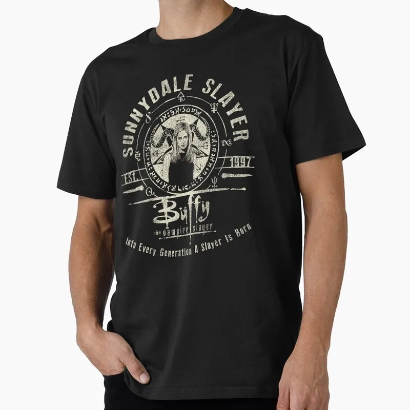 Buffy Inspired Graphic T-Shirt, 0811 Vintage Vampire Slayer Print Tee, Retro Horror Series Short Sleeve Casual Shirt US Size Top