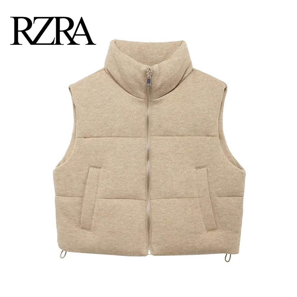 RZRA2024 new winter women's solid color stand-up collar sleeveless knitted cotton vest jacket casual commuting all-match