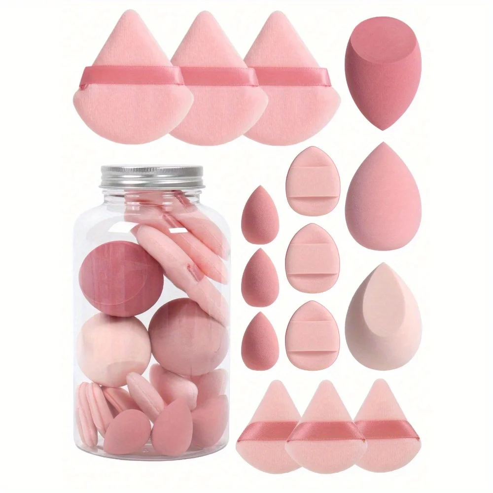 15pcs Makeup Sponge Set With Storage Jar, Beauty Blender Powder Puff  Mini Powder Puff Mini Finger Air Cushion Triangle puff