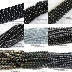 Veemak Natural Celestite Black Quartz Crystal Tektite Phlogopite Biotite Astrophyllite Shungite Indigo Gabro Azurite Round Beads