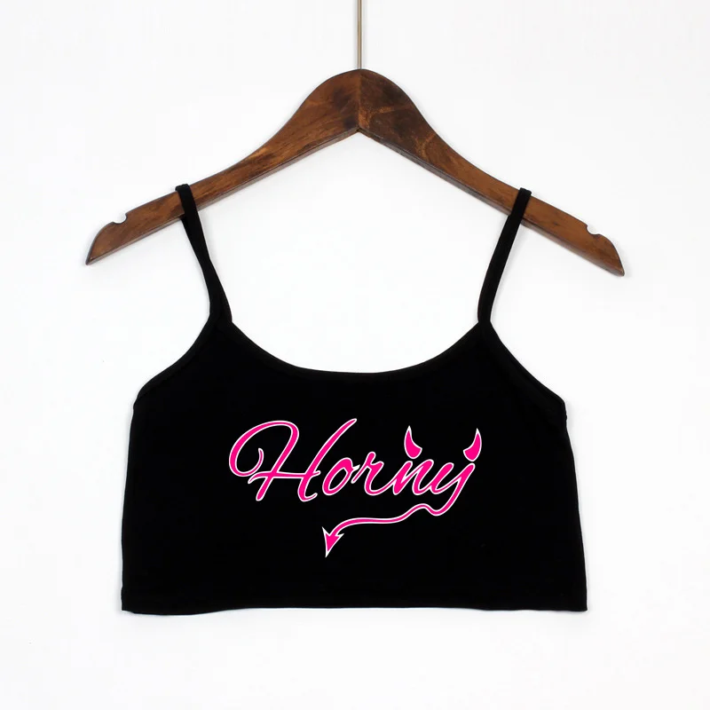 Horny Sexy Print White Top for Women's Sexy Elastic Cotton Camis Sleeveless Short Sexy Crop Top Summer Tank Top Bar Women - view 3