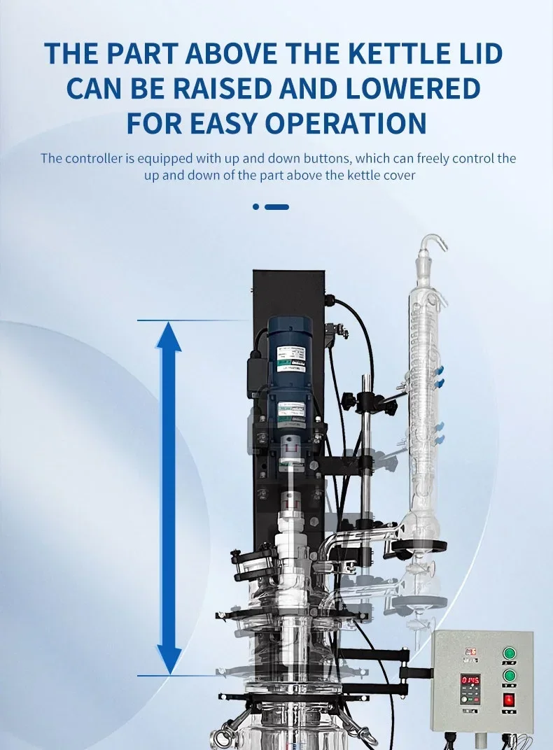 Custom Automatic Laboratory Jacketed Glass Reactor with Electric Lift Tilt