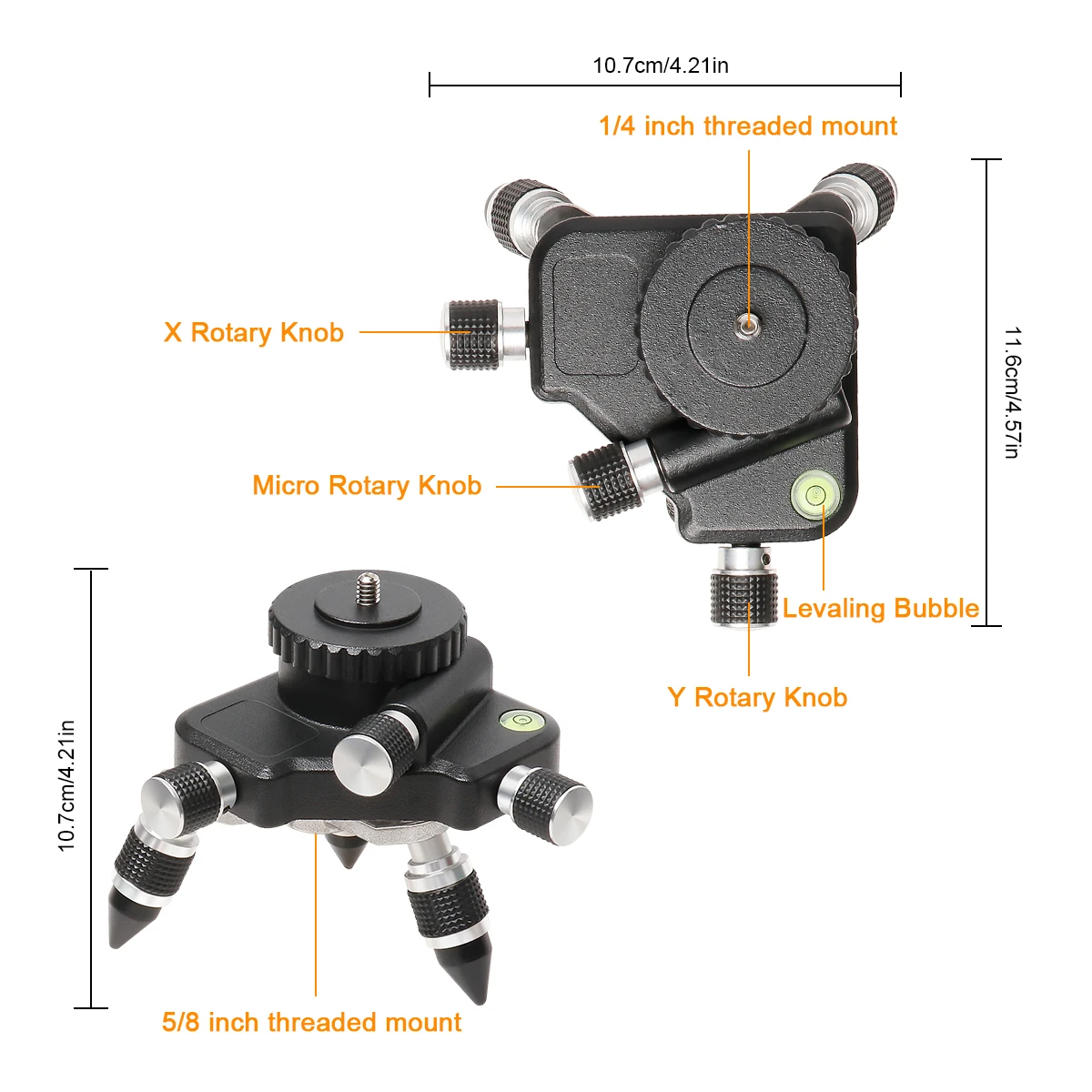 Imagem -02 - Adaptador Giratório de Tripé Huepar 360 ° Base Microajustável de Ajuste Fino para Nível a Laser com Bolha de Nivelamento Montagem de Rosca de 8
