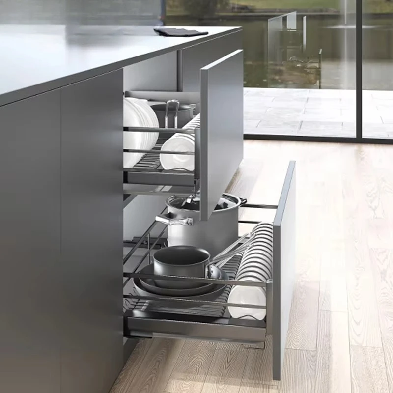 High quality kitchen multi-functional stainless steel four-sided pull basket stainless steel kitchen drawer basket