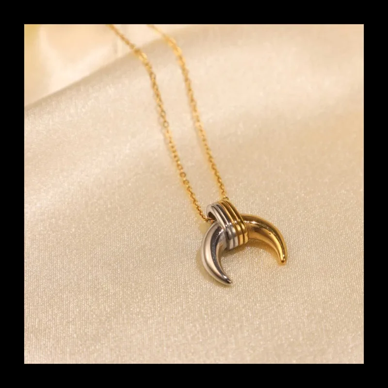 INS الإنترنت المشاهير أزياء شعبية 18 كيلو الذهب الفولاذ المقاوم للصدأ الذهب والفضة اللون مطابقة القمر شخصية قلادة الرقبة المجوهرات #3