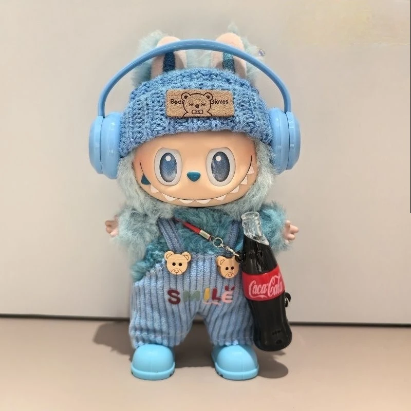17cm Labubu 의류 마카롱 세트 어깨 끈 바지 모자 헤드폰 신발 음료 3.0 Labubu 의류 인형 액세서리 선물