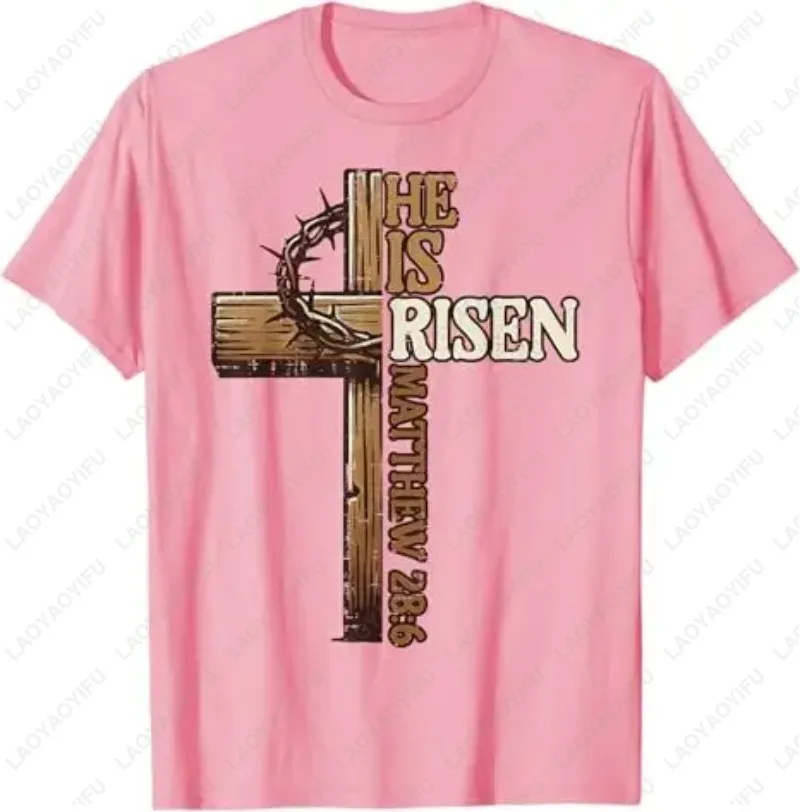 عيد الفصح الصليب هو صعود يسوع المسيحية الرجال تي شيرت الصليب المسيحي الكتاب المقدس جون 3:16 انعكاس 0L3Q48 قائلا للجنسين القطن المحملة