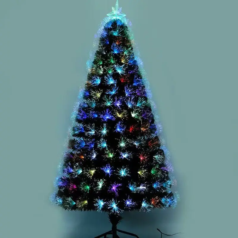 6ft With Stars PVC Material Fiber Optics 36 Lights With Snowflakes Colorful Color Change 230 Branches Christmas Tree Green