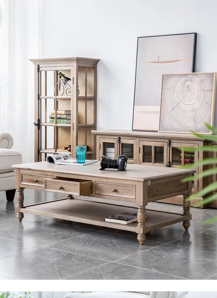 DSASolid wood living room coffee table drawer four draw six draw oak coffee table TV cabinet combination